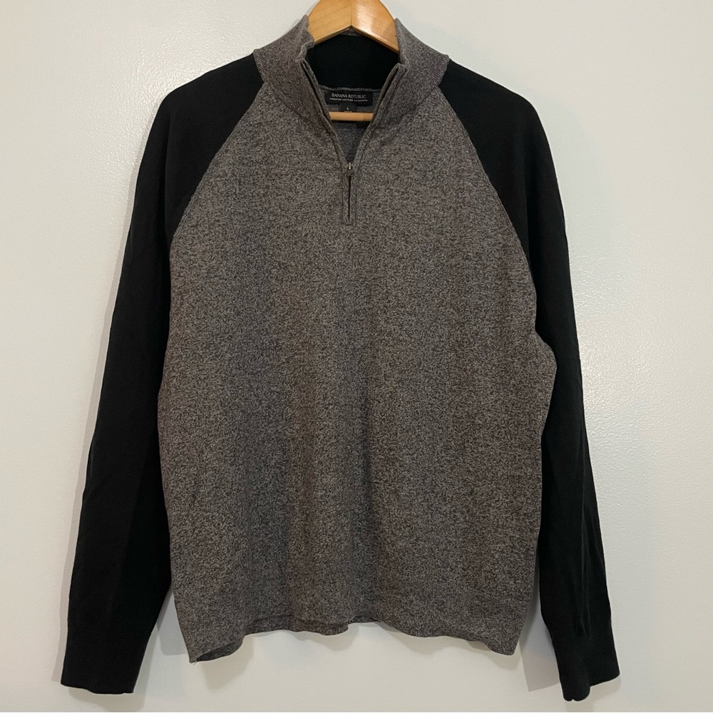 Banana Republic Gray and Black Cashmere Blend Quarter-Zip Sweater Size L